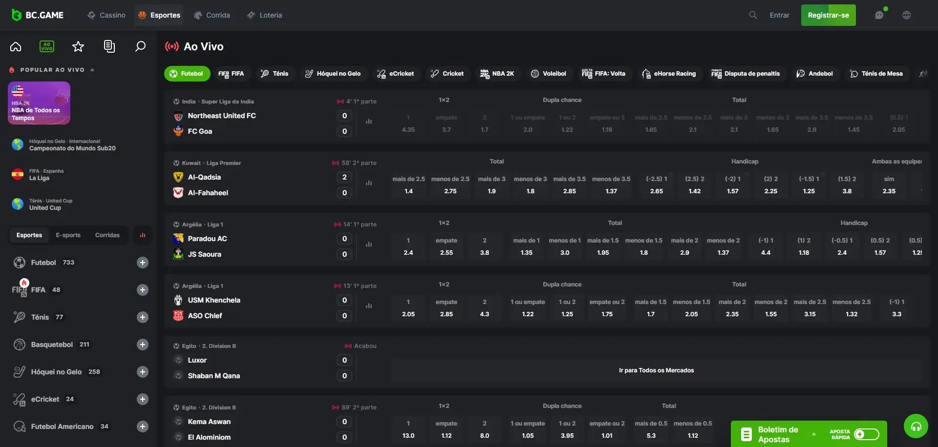 Apostas ao Vivo BC.Game