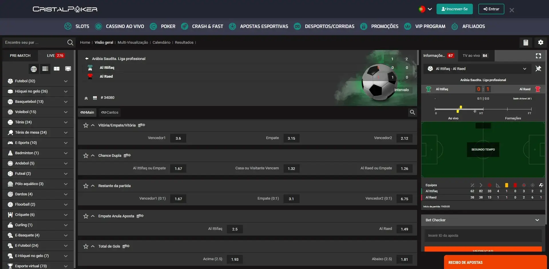 Apostas ao Vivo Cristalpoker